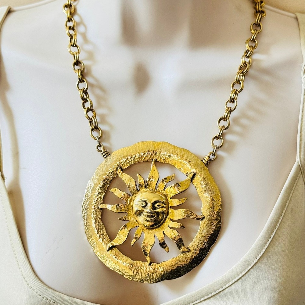 Tortolani Sun Couture Necklace VTG Statement Gold Whimsical Massive Medallion